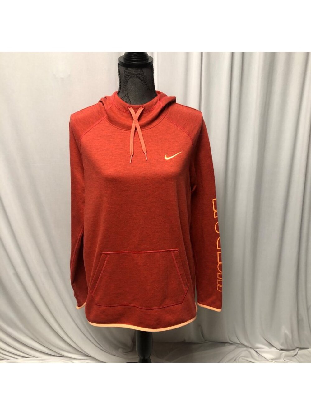 Nike Dri Fit Hoodie Womens Size Large Just Do It Orange Pullover Sweatshirt